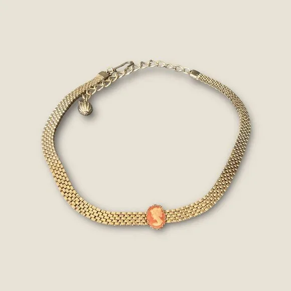 Vintage Dainty Cameo Retro Mesh Necklace Adjustable 11-14 Inches Gold-Tone - Picture 5 of 5